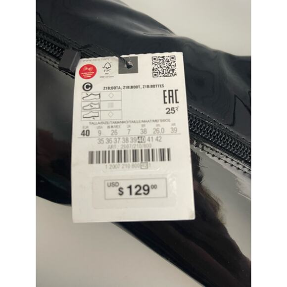 Zara Square Heeled Tall Patent Leather Boots Size 9 (40) - Picture 5 of 13